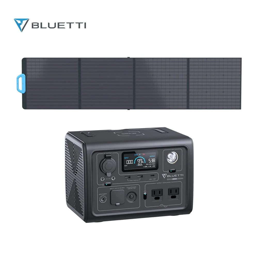 Bluetti Solar Generator EB3A,With 200W Solar Panel, 268Wh Portable Power Station, 600W (1200W Surge) AC Output, for Outdoor Camping, Van/RV Travel