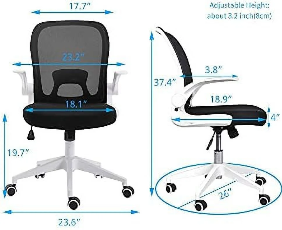 Office Desk and Chair Set  Breathable Mesh Computer Chair and JOMA Glass Top Computer Desk with Metal Frame  Flip-Up Arms Foldable Backrest Rolling