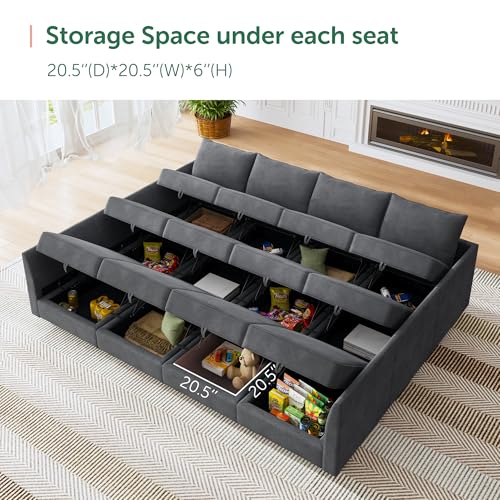 HONBAY Modular Sofa Sectional Sleeper Couch with Ottomans Reversible Sleeper Sectional Sofa Modular Couch with Storage, Aqua Blue