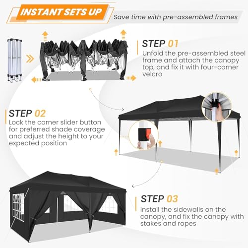 COBIZI 10x10 Pop up Canopy Tent Protable Canopy Tent with 4 Sidewalls Waterproof Commercial Instant Shelter for Parties, Wedding