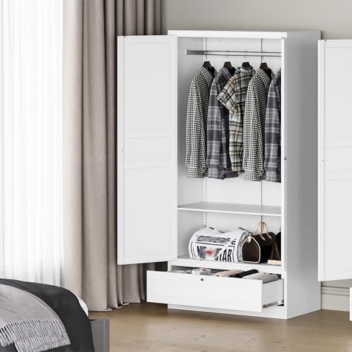 MIIIKO Steel Cabinet Wardrobe, Metal Locker Cabinet with Hanging Rod, Metal Clothing Locker Storage for Home, Office, Garage and Changing Room