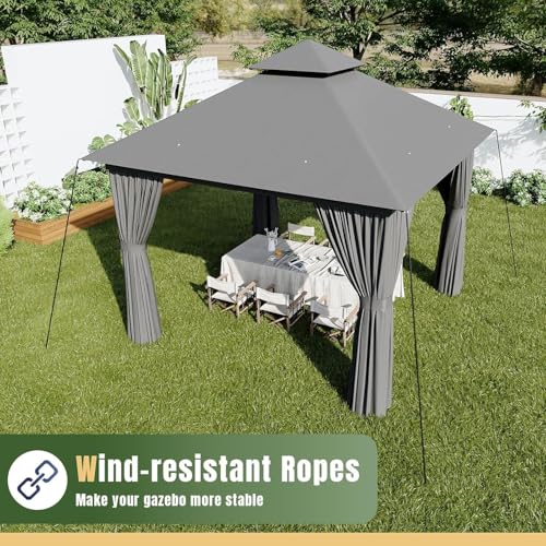 AOXUN Outdoor Gazebo for Patio 10x12, Metal Frame Canopy with Double Roofs