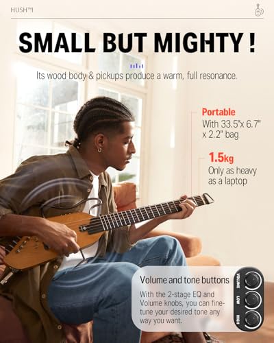 Donner HUSH I Guitar For Travel - Portable Ultra-Light and Quiet Performance Headless Acoustic-Electric Guitar, Mahogany Body with Removable Frames
