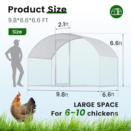 Chicken Coop Large Metal Chicken Run for 6/10 Chickens Poultry Cage with Waterproof Cover for Duck Walk-in Chicken Pen for Yard