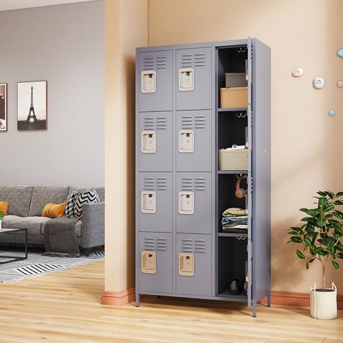 3 Doors Lockers for Employees, Steel Storage Lockers Lockable, Metal Locker Storage Cabinet for Home Office School Gym, Require Assembly (Grey)