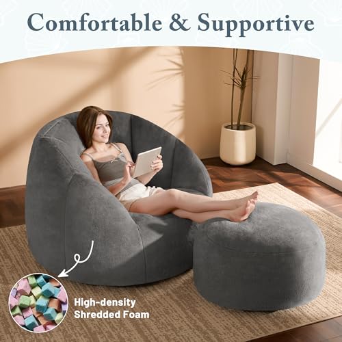 Giant Bean Bag Chair for Adults - Comfy Plush Round Shell Soft Accent Chair, Oversized Cozy Lounge Floor Sofa Reading Chair