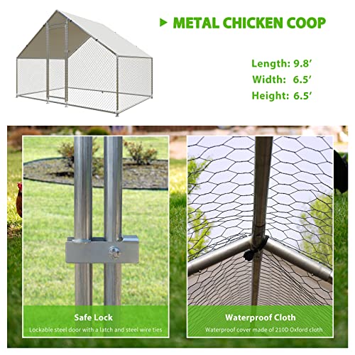Large Metal Chicken Coop Walk-in Poultry Cage with Water-Resident and Anti-UV Cover Duck Rabbit Cat House Outdoor Chicken Run Pen with Spire Shaped