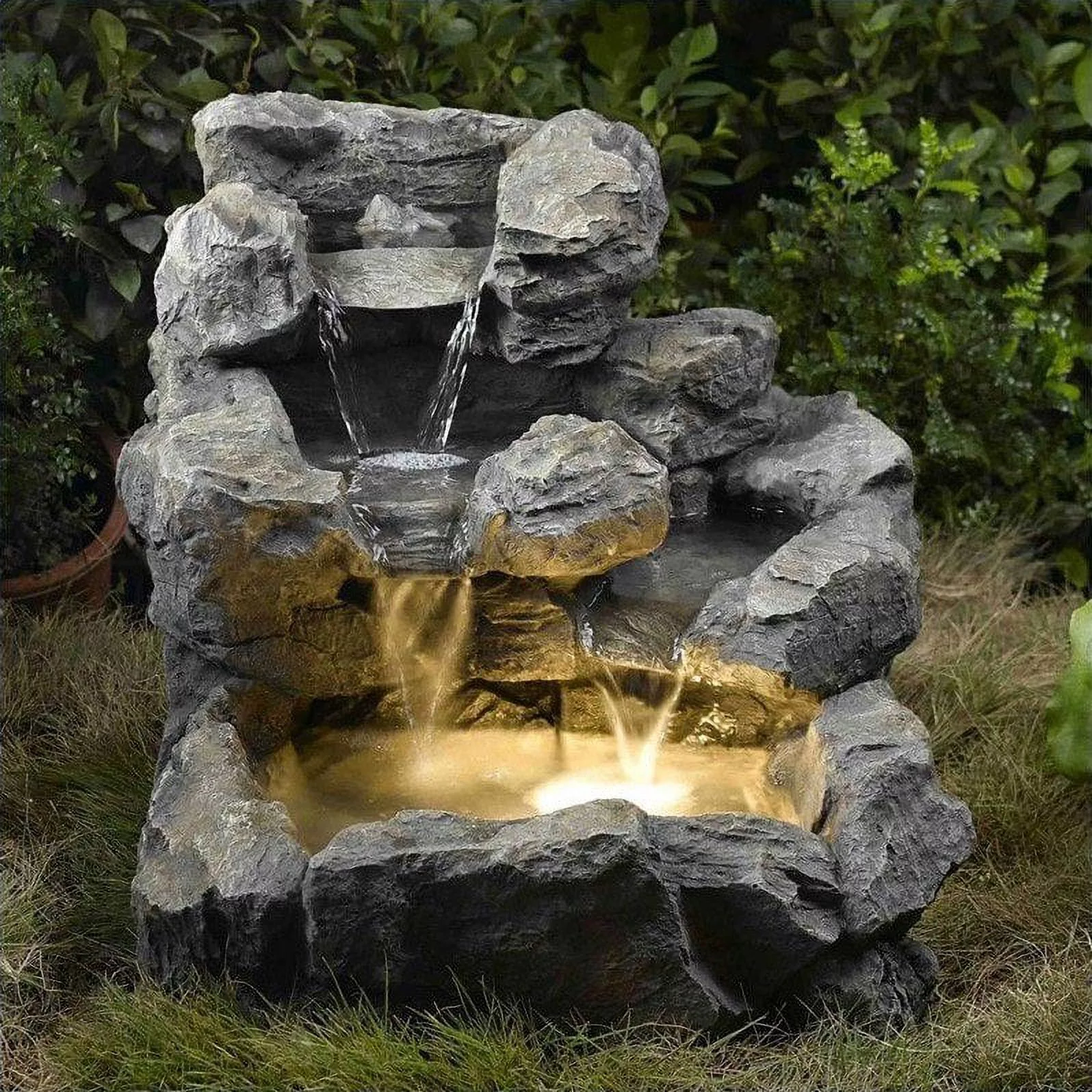 Jeco Rock Creek Cascading Outdoor Indoor Stone Fountain with Beige Illumination - Radiant Selections