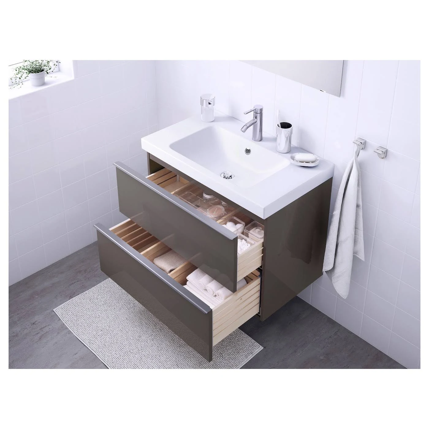 IKEA - GODMORGON / ODENSVIK Sink Cabinet with 2 Drawers, High Gloss gray/dalskär Faucet, 32 5/8x19 1/4x25 1/4 09292867