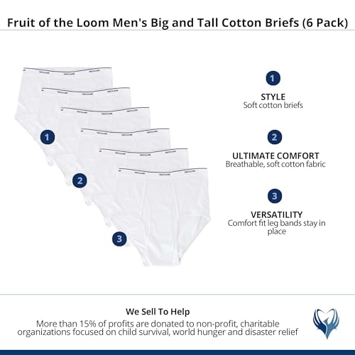 Fruit Of The Loom Mens Cotton White Briefs 6 Pack
