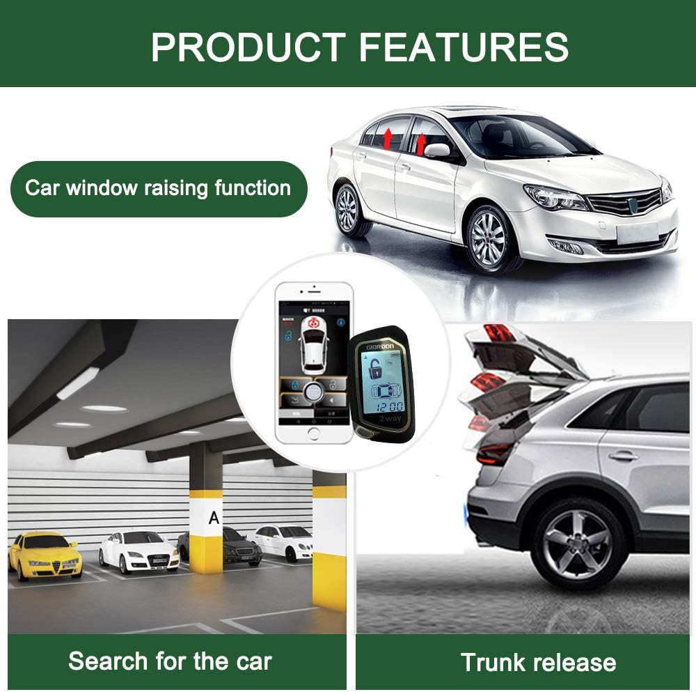 Two Way Car Alarm Security System 1600 feet Range for Car with Remote Start System Mobile Phone or Remote Key Control Not for The Car with One Key