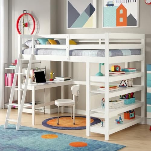 Queen Size Murphy Bed with Desk & Charging Station,Wall Bed Frame Folding into Cabinet Design w/LED & Storage Shelf for Small Space,Bedroom