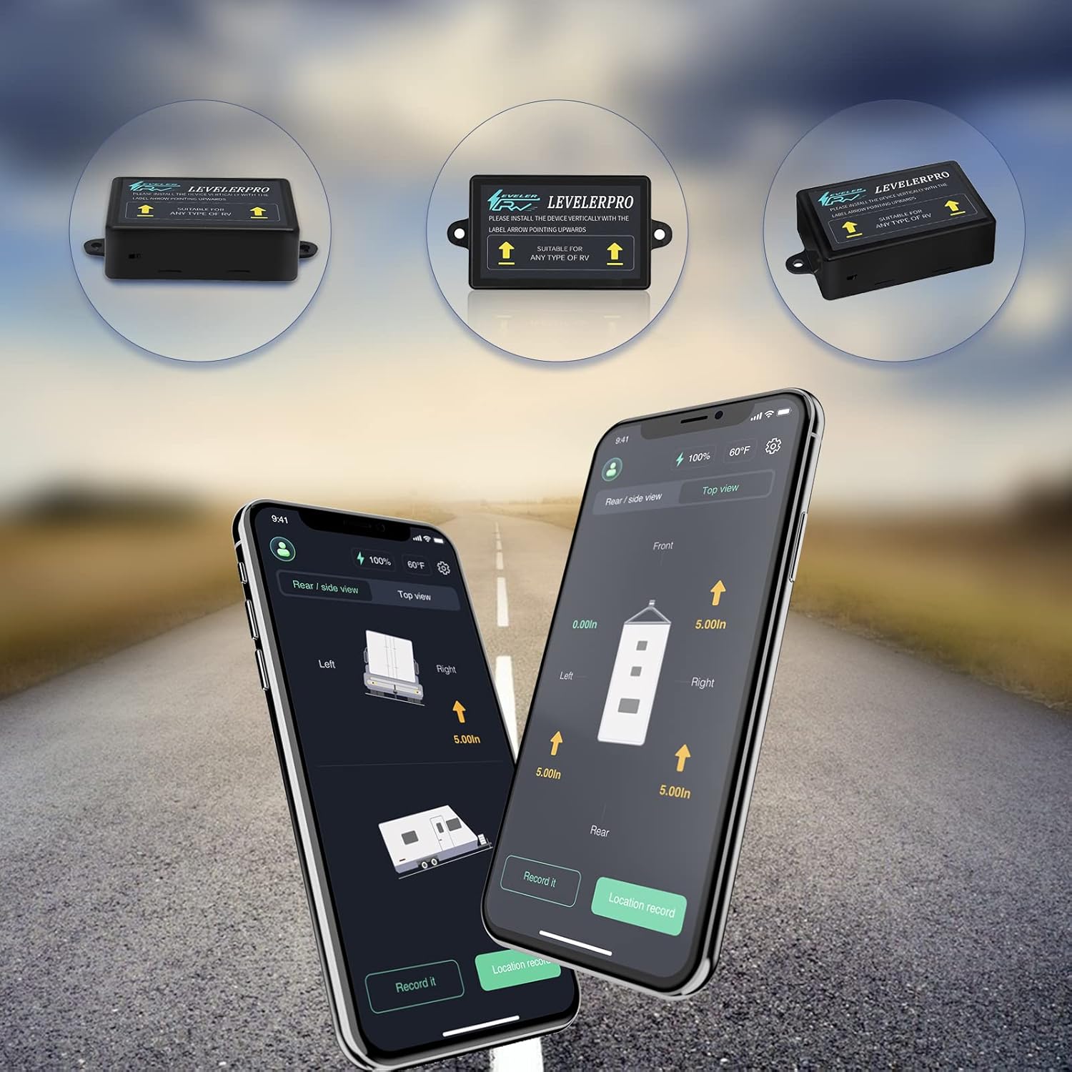 Rhino Storm RVLevelerPRO, Wireless Vehicle Leveling System Fit for RVs, Campers, Trailers, 5th Wheels, Smart RV Leveler for Android & iOS