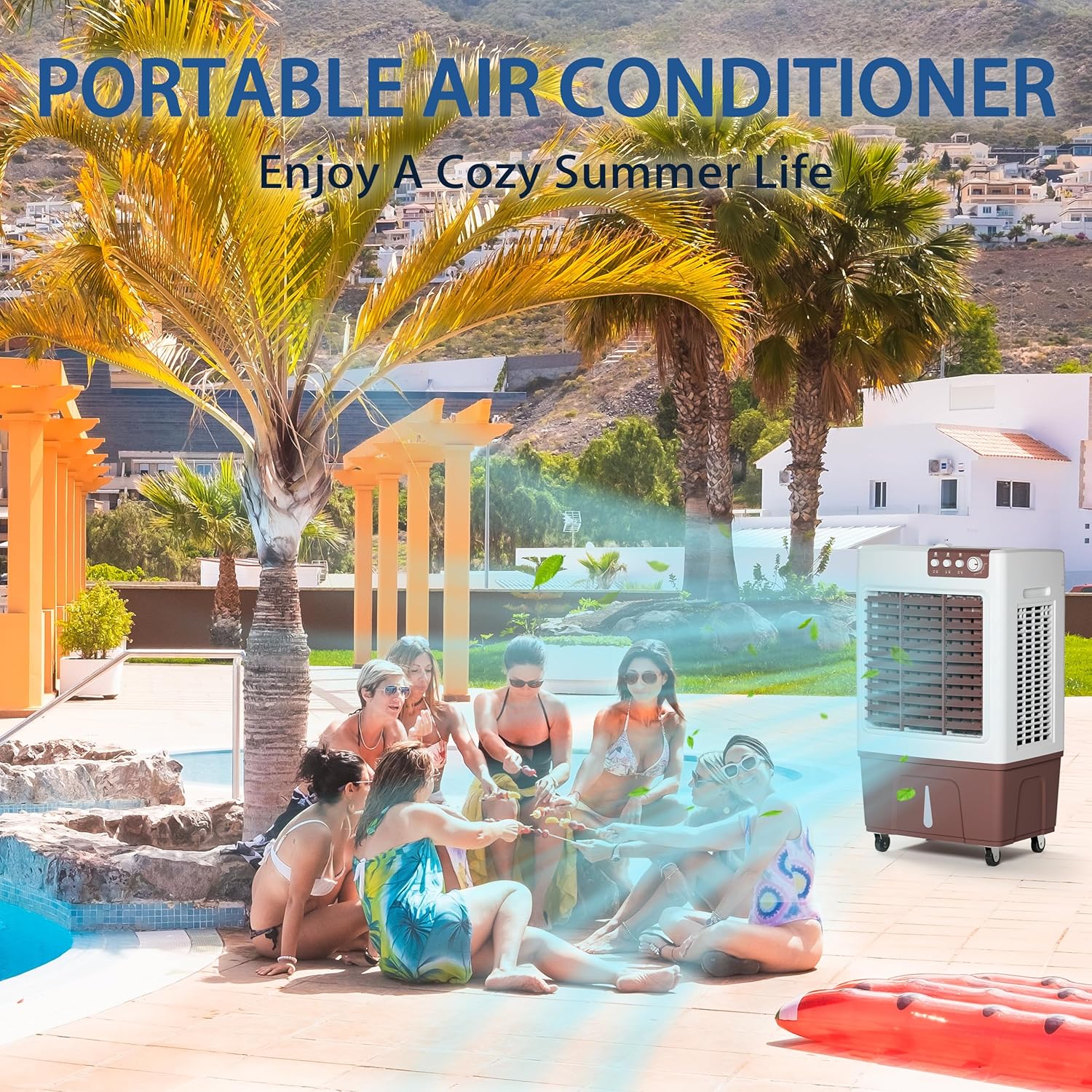 Evaporative Cooler, 3500CFM Evaporative Air Cooler with 8 Gal Large Tank, 130°Oscillation Swamp Cooler Air Conditioner with Push Button, 2 Ice Packs