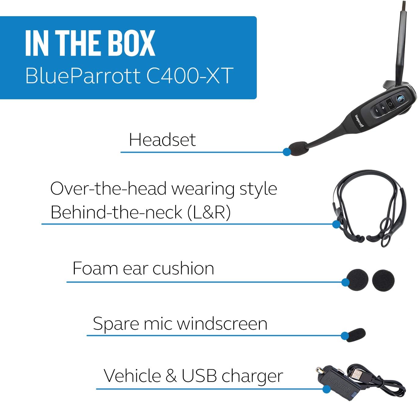 BlueParrott C400-XT Voice-Controlled Bluetooth Headset &ndash; Industry Leading Sound with Long Wireless Range, Noise-Cancelling