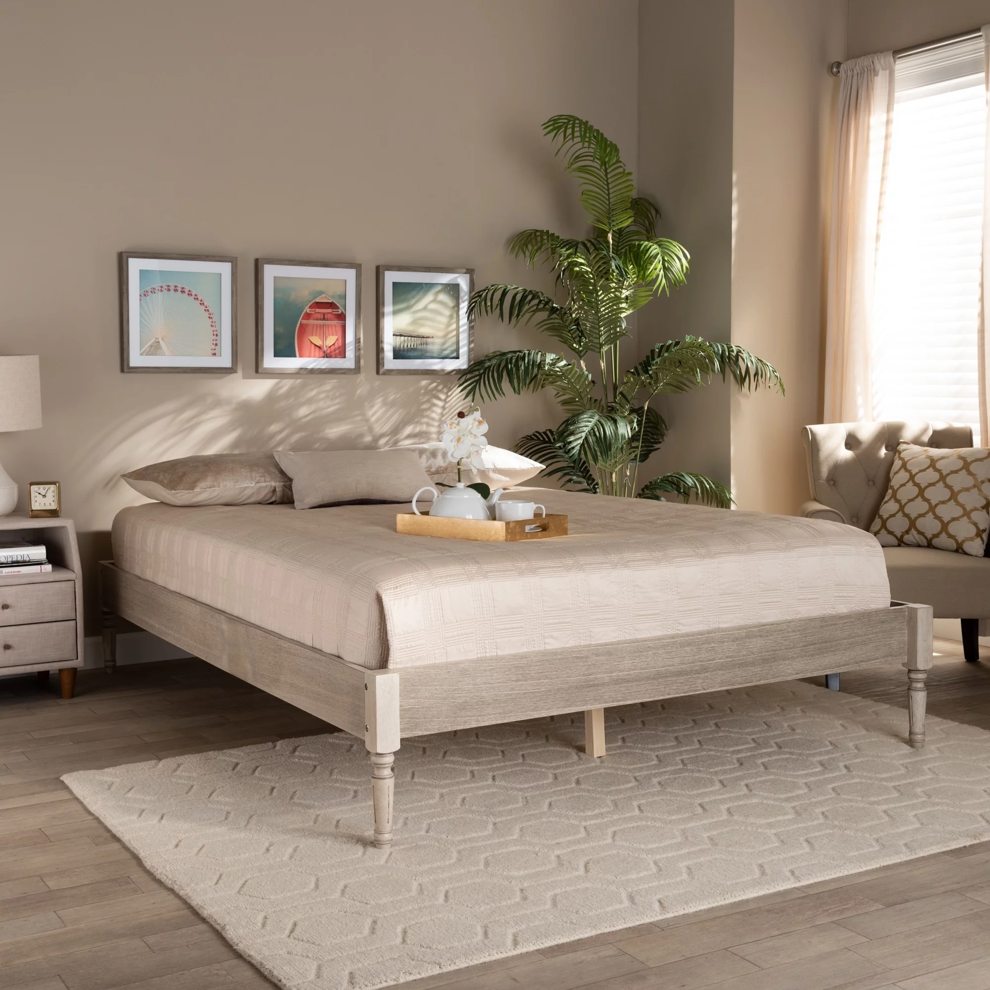 Baxton Studio Colette French Bohemian Wood Platform Bed Frame Antique oak Full