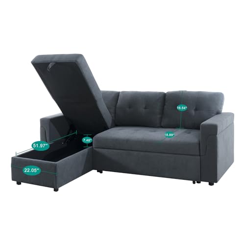 Naomi Home Reversible Sleeper Sectional Sofa Storage Chaise Velvet/Dark Gray