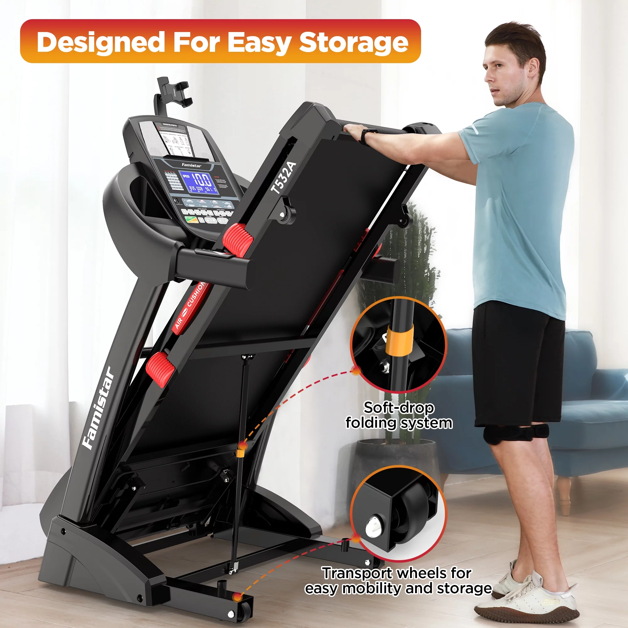 Famistar 4.5HP Portable Folding Treadmill 300 LB Capacity for Home w/ 15-Level Auto Incine, Smart APP Control, HiFi Stereo Bluetooth Speakers