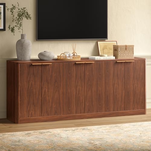 67" Fluted Oak Buffet Cabinet Sideboard with Storage, Large Credenza with 6 Doors