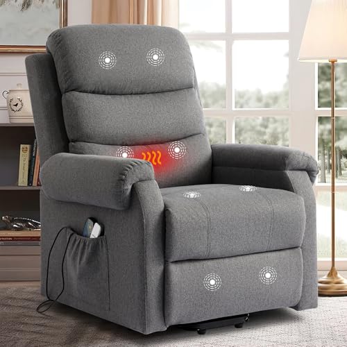 Power Lift Recliner Chair Recliners for Elderly with Heat and Massage Recliner Chair for Living Room with Infinite Position and Side Pocket