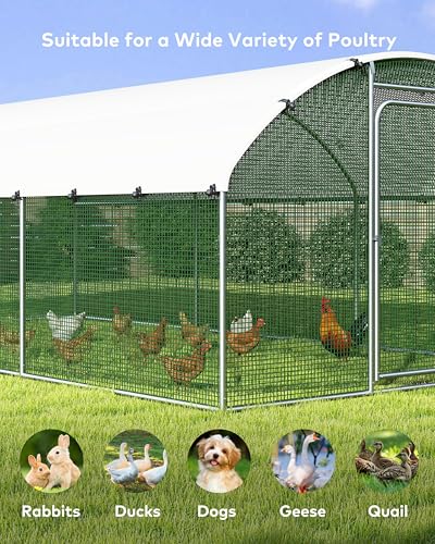 Chicken Coop Poultry Cage Large Metal Hen Run with Water-Resident Cover for Rabbit Duck House Outdoor Walk-in Chicken Pen for Yard