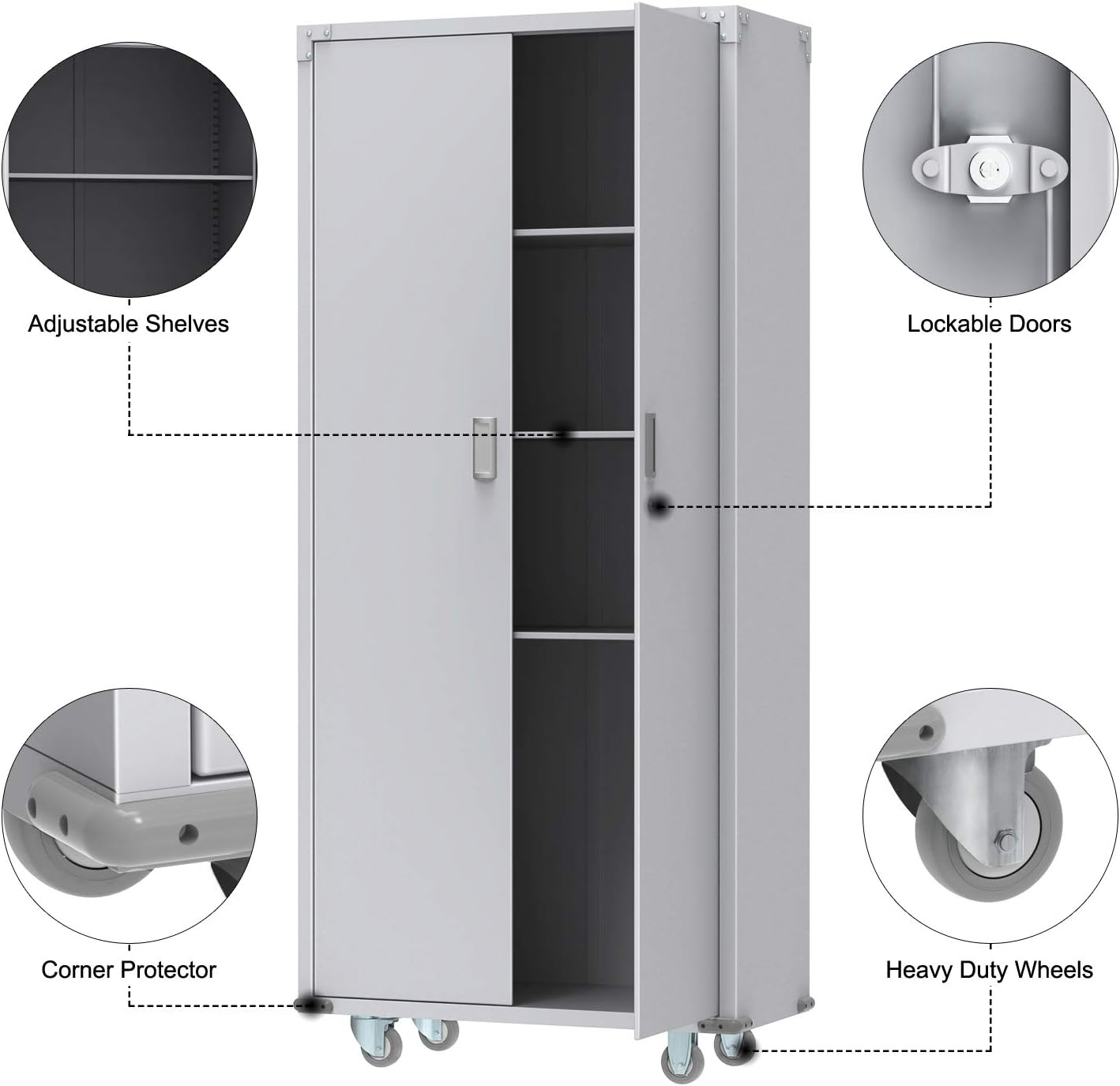 VINGLI Steel Storage Cabinet 72-Inch Metal Cabinets with Doors and Adjustable Shelves for Garage, Kitchen, Office and Laundry Room