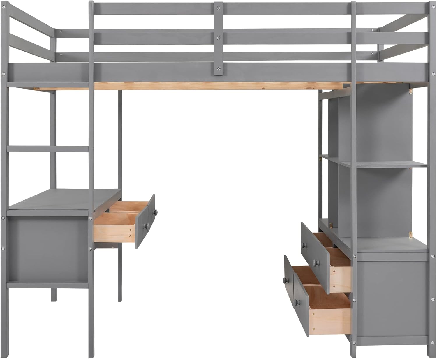 Harper & Bright Designs Full Size Loft Bed with Desk and 2 Drawers