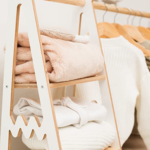 Montessori Teepee Style Clothing Rack Furniture for Toddler Wood Kids Playroom Natural Wooden Nursery Baby Neutral Room Storage Clothes Shelf Kids