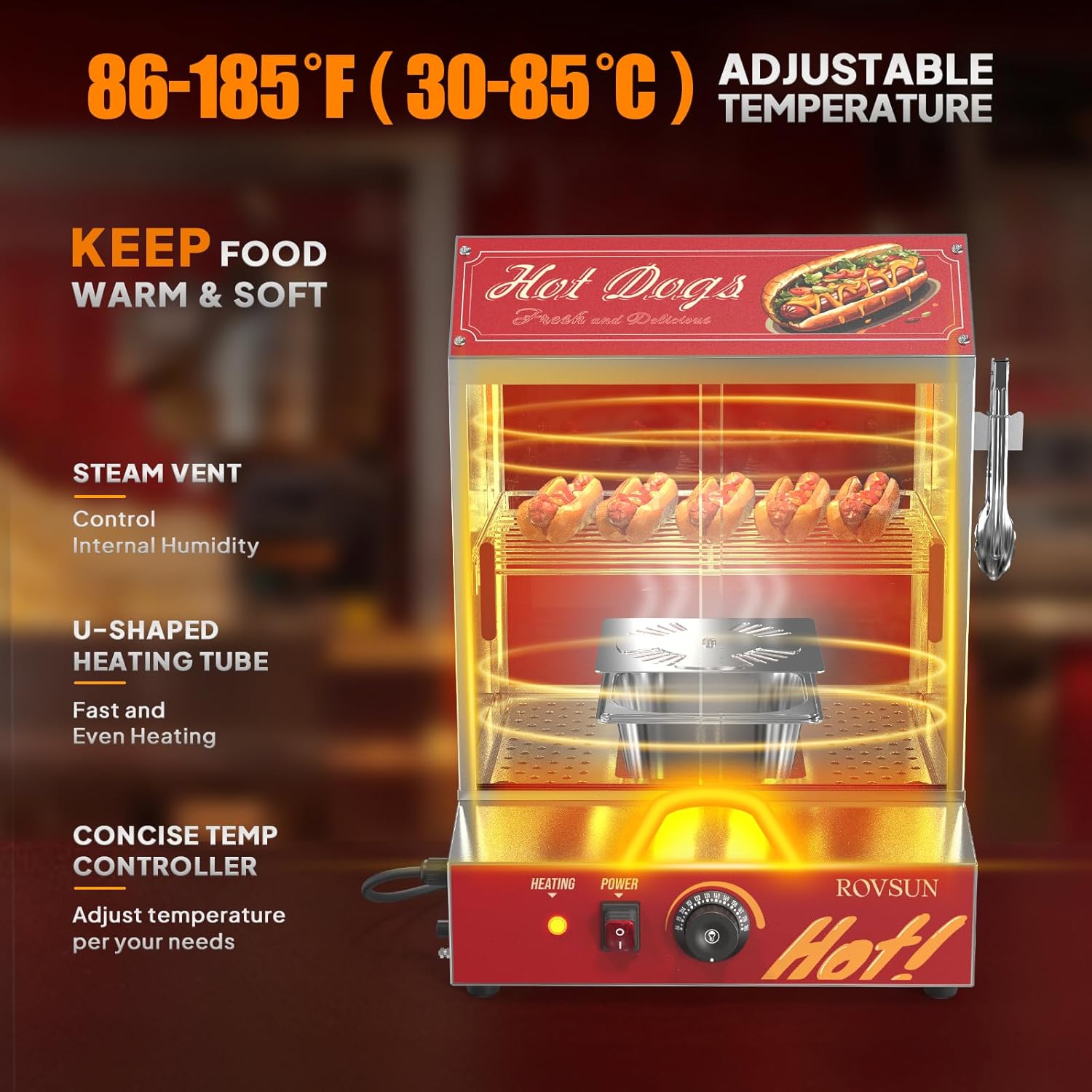 Hot Dog Steamer 175 Hot Dogs & 40 Buns Capacity
