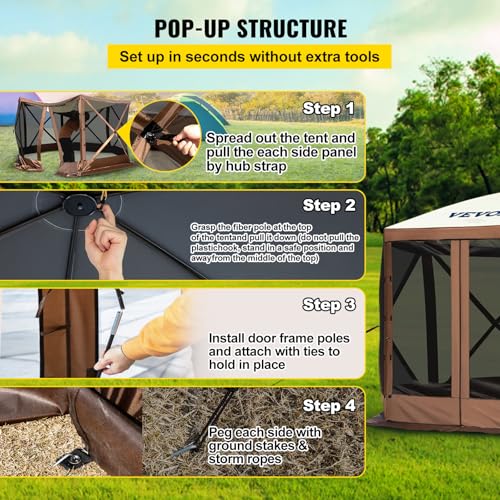 VEVOR Pop Up Gazebo Screen Tent, Pop-Up Instant Gazebo Tents with Mosquito Netting Outdoor Canopy