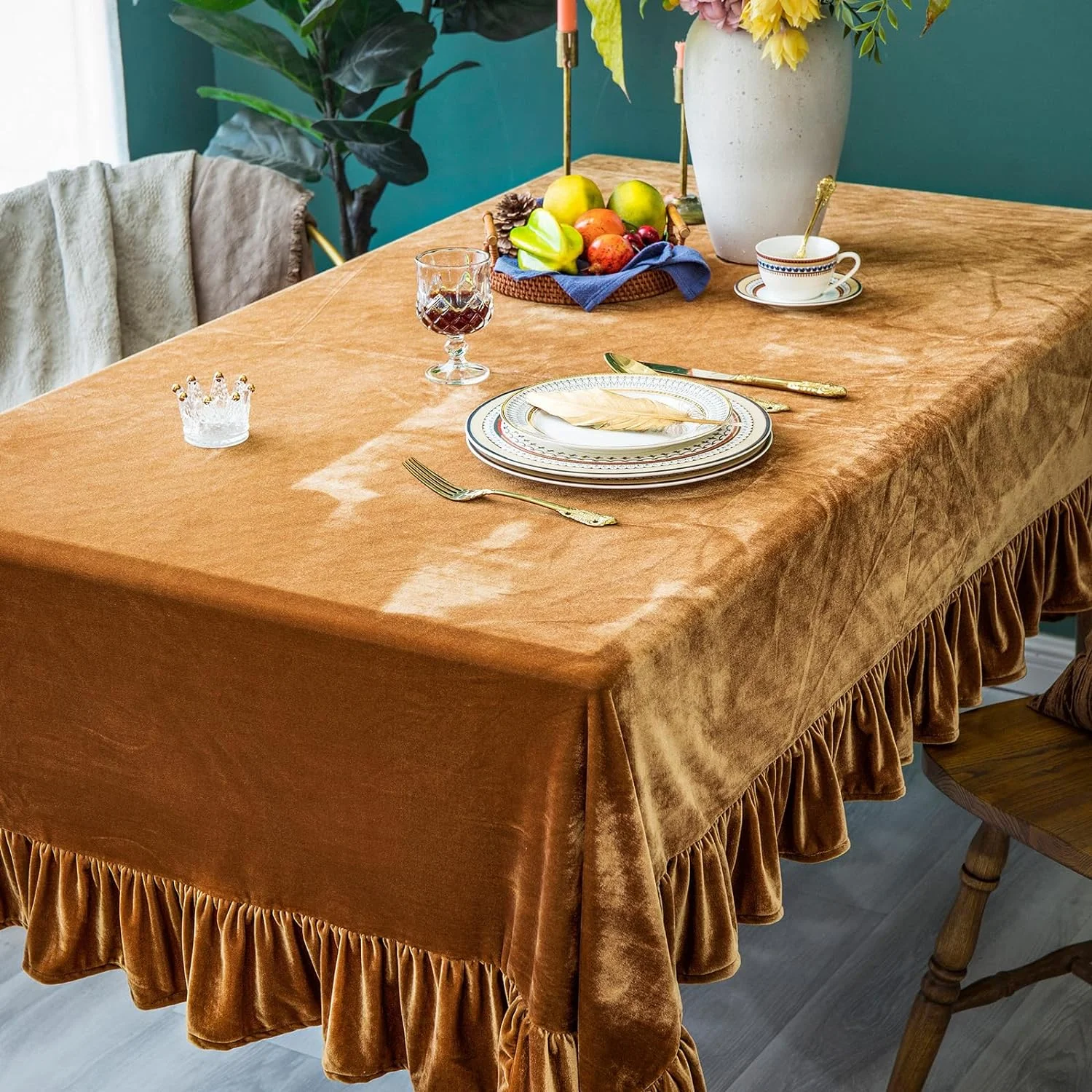 Velvet Tablecloth Luxurious Solid Rectangle Table Cloth