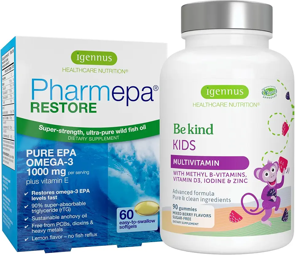 Igennus Pharmepa Restore + Methylated Kids Multivitamin Gummy Attention & Focus Bundle for 6y+