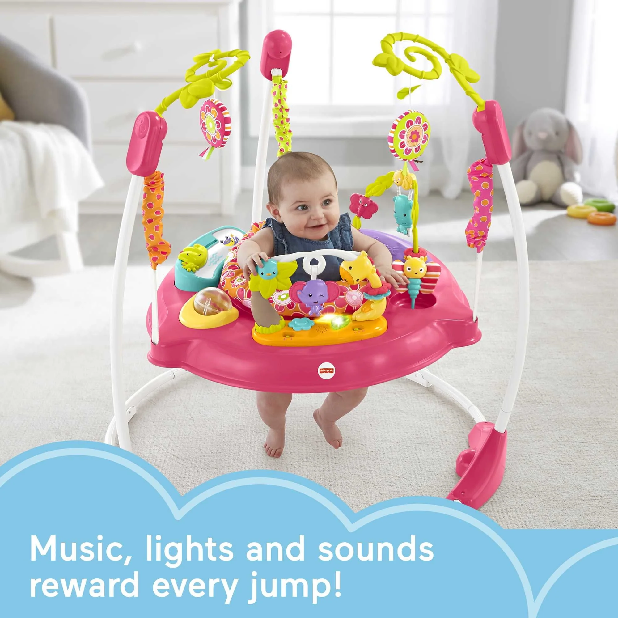 Fisher-Price Baby Bouncer Pink Petals Jumperoo Activity Center with Music and Lights
