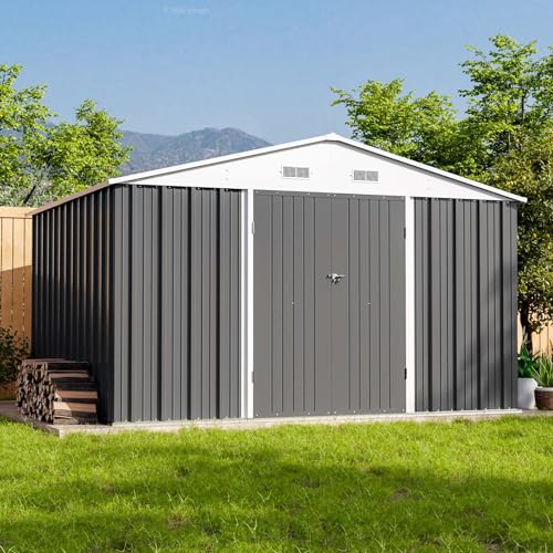 Patiowell 5x3 FT Outdoor Storage Shed, Tool Shed with Sloping Roof and Lockable Door, Metal Shed for Backyard Garden Patio Lawn, Brown