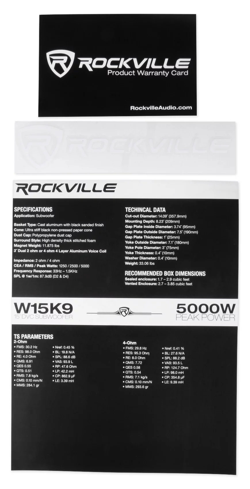 (2) Rockville W15K9D4 15" 10,000w Car Audio Subwoofers+Sealed Sub Box Enclosure