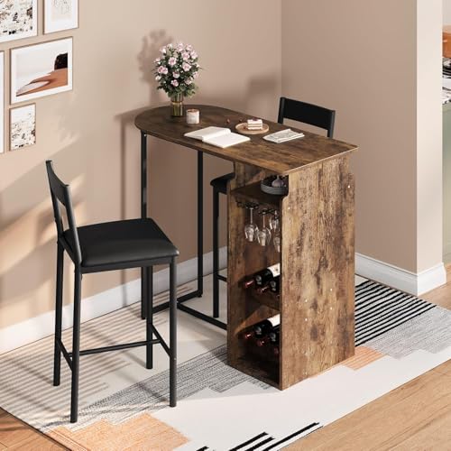 GAOMON Small Kitchen Table for 2, Stylish Bar Table and Chairs Set with Storage Shelves, Perfect for Breakfast Nook or Dining Area