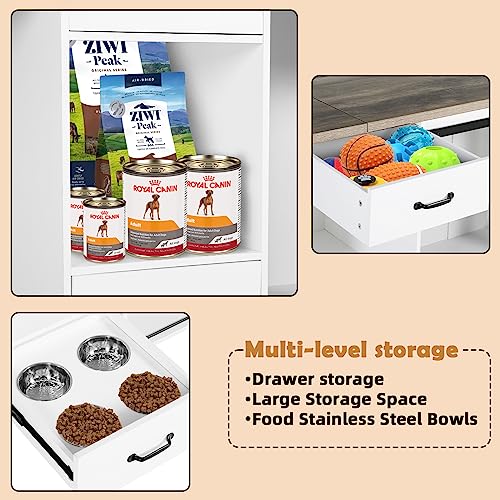 Large Dog Crate, Dog Crates for Medium Dogs, 47.2" Dog Kennel Indoor with Drawers, Feeder Bowls and Storage, 2 Sliding Doors