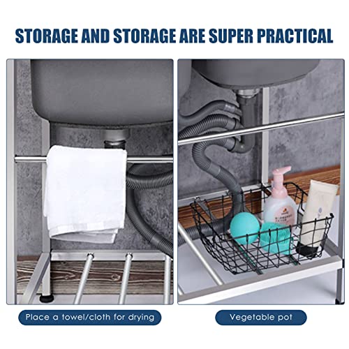 Outdoor Utility Sink Stainless Steel Double Bowl Sink Free Standing Commercial Restaurant Kitchen Sink with Hot and Cold Faucet for Laundry,Garage