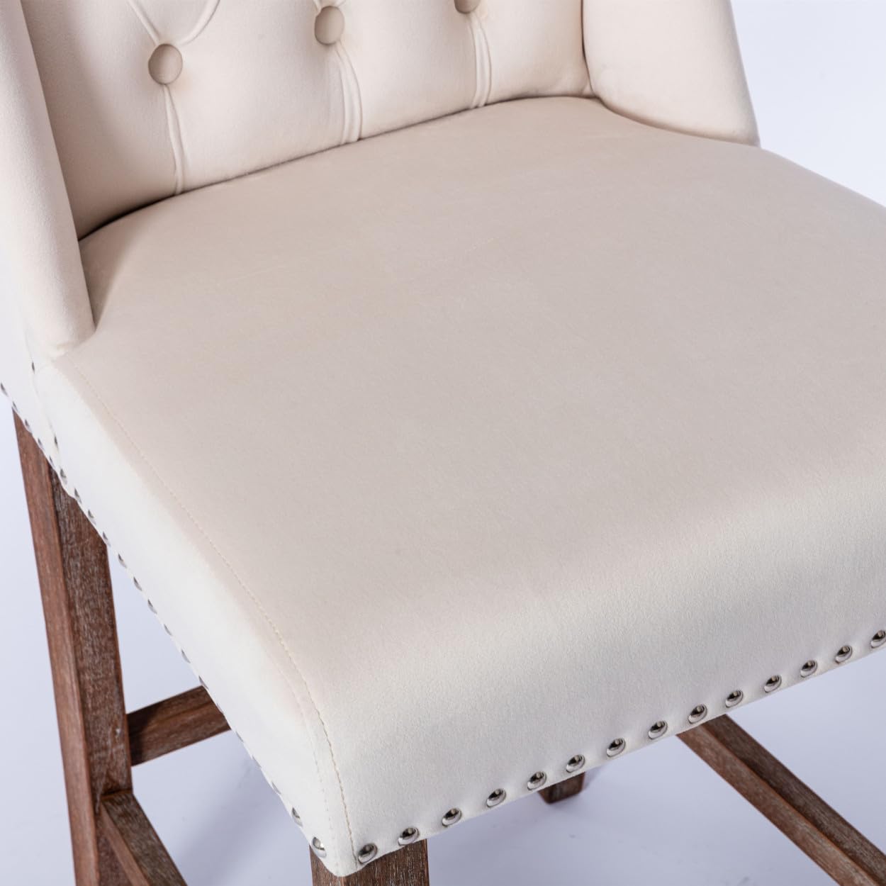 Counter Height Bar Stools, Upholstered 27" Seat Height Barstools, Wingback Breakfast Chairs with Nailhead-Trim & Tufted Back, Wood Legs