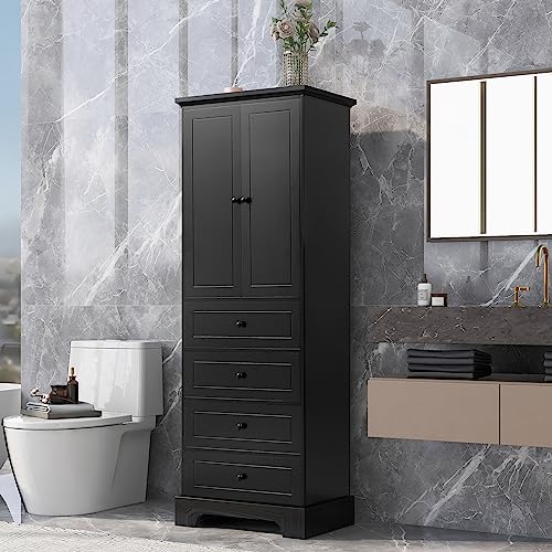 68.1" Tall Storage Cabinet with 2 Doors and 4 Drawers for Bathroom, Office, Pantry Cabinet Cupboard, Adjustable Shelf, MDF Board with Painted Finish