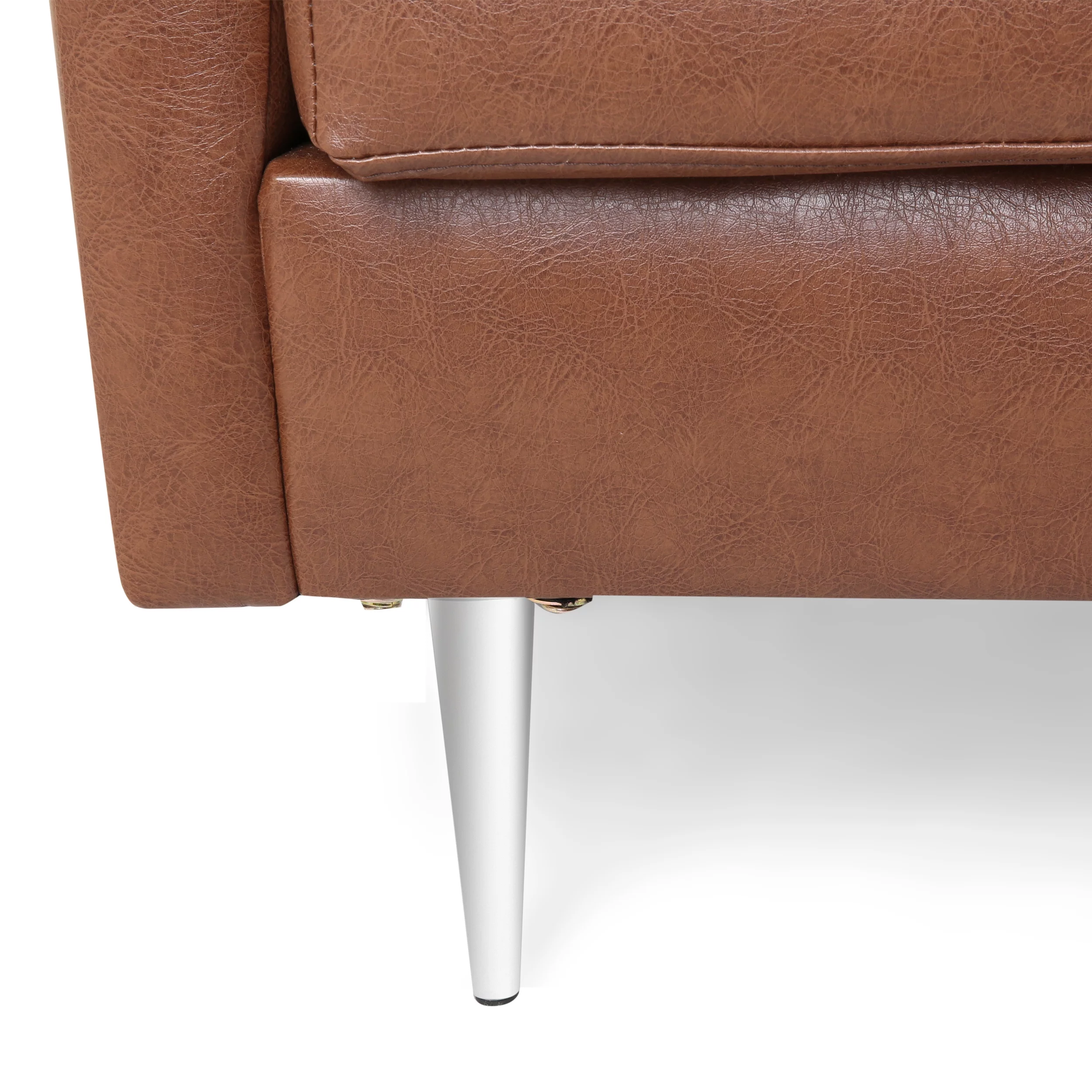 Noble House Eliphaz Faux Leather 3 Seater Sofa with Pillows, Cognac Brown