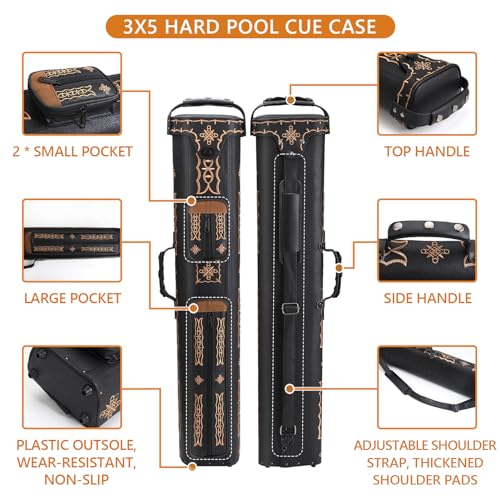 3x5 Hard Pool Cue Case 3B5S Billiard Stick Carrying Cue Case Leatherette Embroidery Design