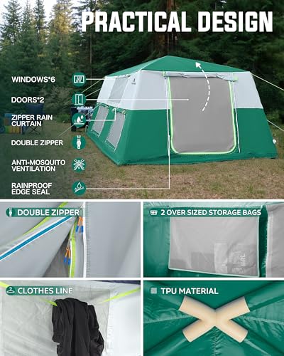 14.1'x6.5'x9' Inflatable Tents for Camping, Portable 6/8/10 Person Blow Up Air Tent