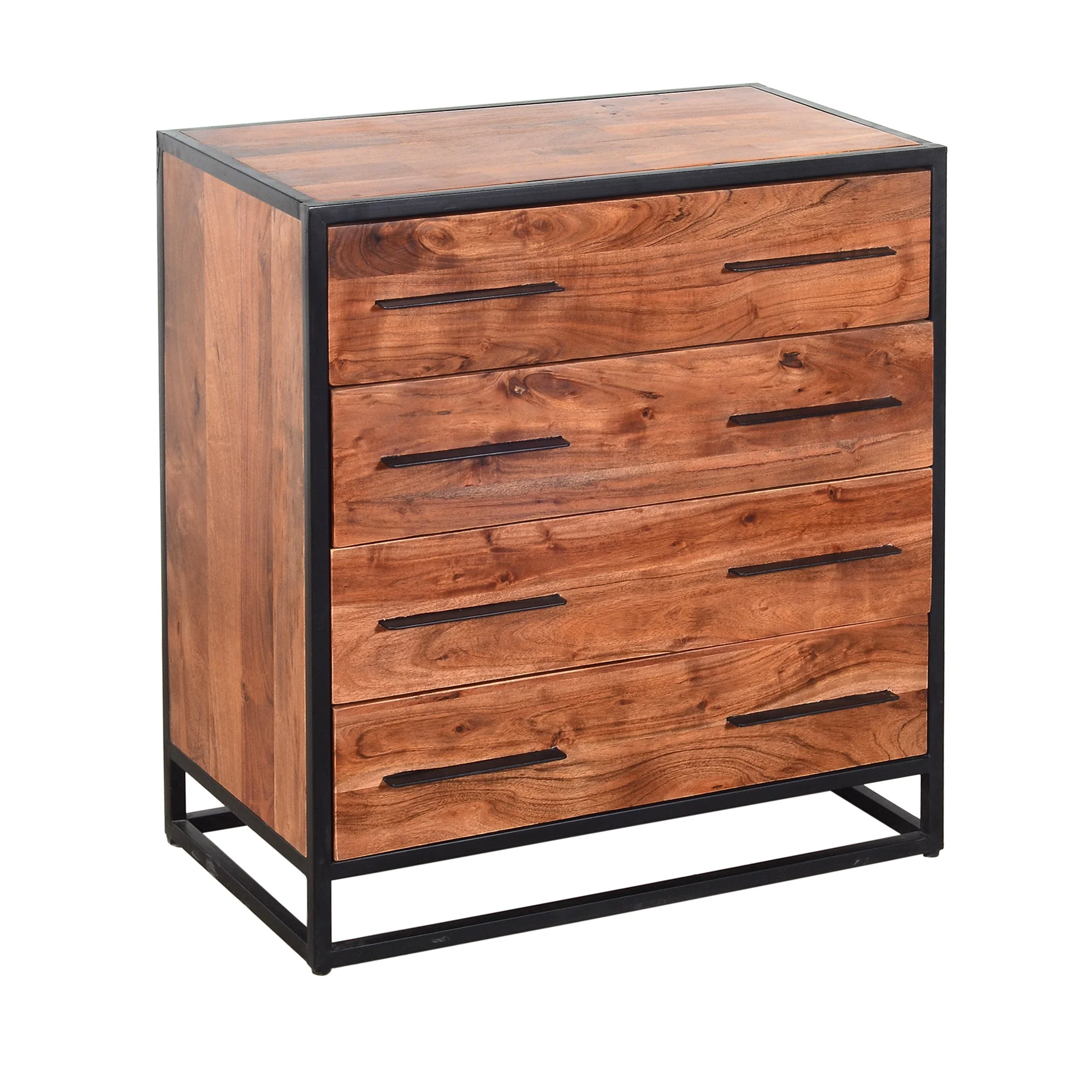 Handmade Dresser with Grain Details and 4 Drawers, Brown and Black- Saltoro Sherpi