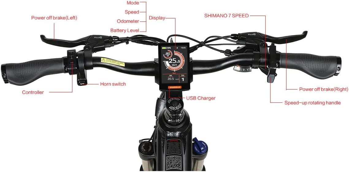 SAMEBIKE 27.5 inch Electric Bike with 48V13AH Removable Lithium Battery 7 Speed Gears and LCD Smart Meter