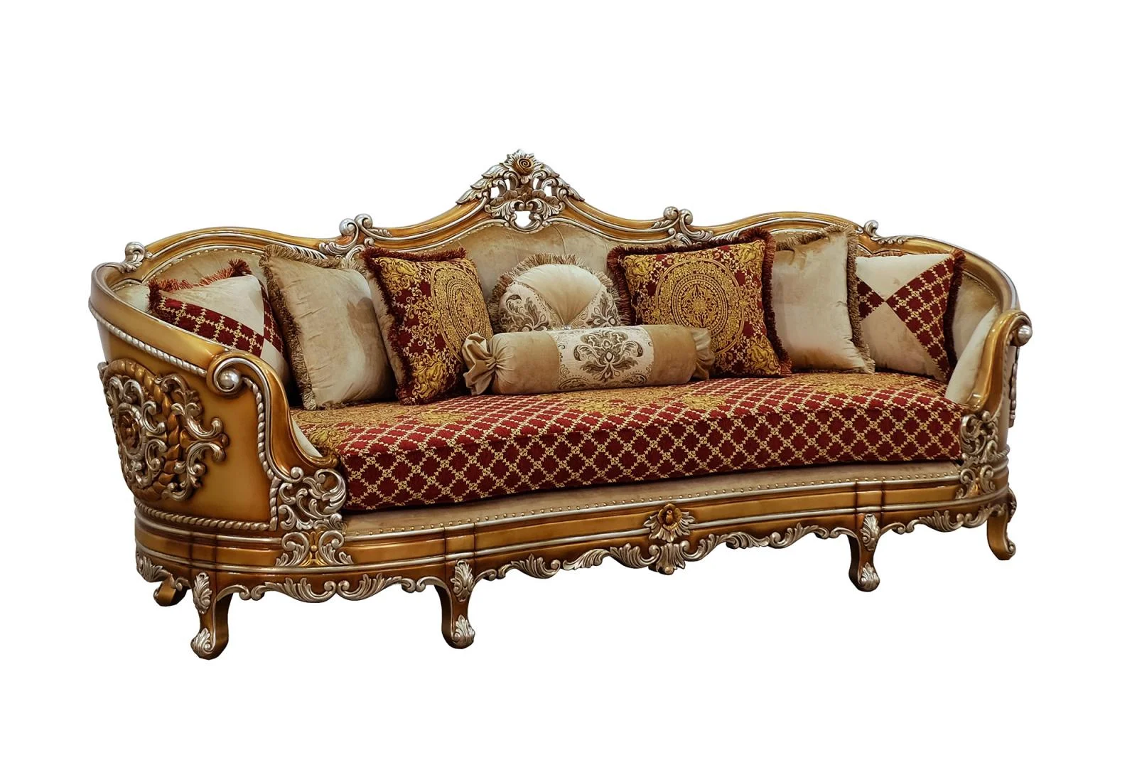 Luxury Red & Gold Wood Trim SAINT GERMAIN Sofa Set 3 EUROPEAN FURNITURE Classic