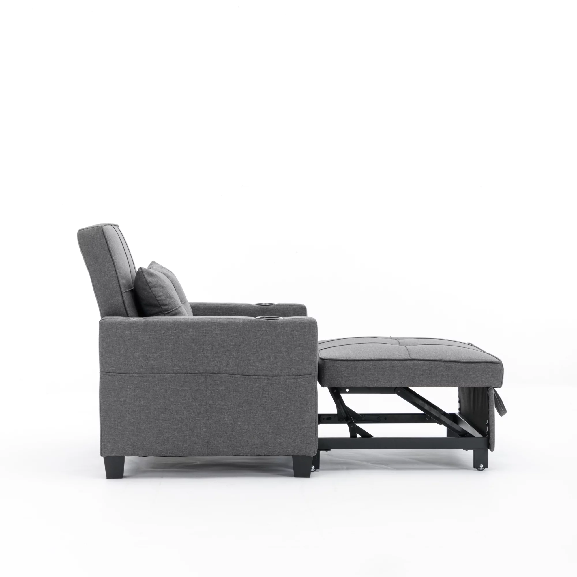 Futon Chair Bed Convertible Chair 3-in-1 Pull Out Sleeper Chair Beds with USB Ports, Armchair Bed Sleeper for Living Room (Dark Grey Linen)