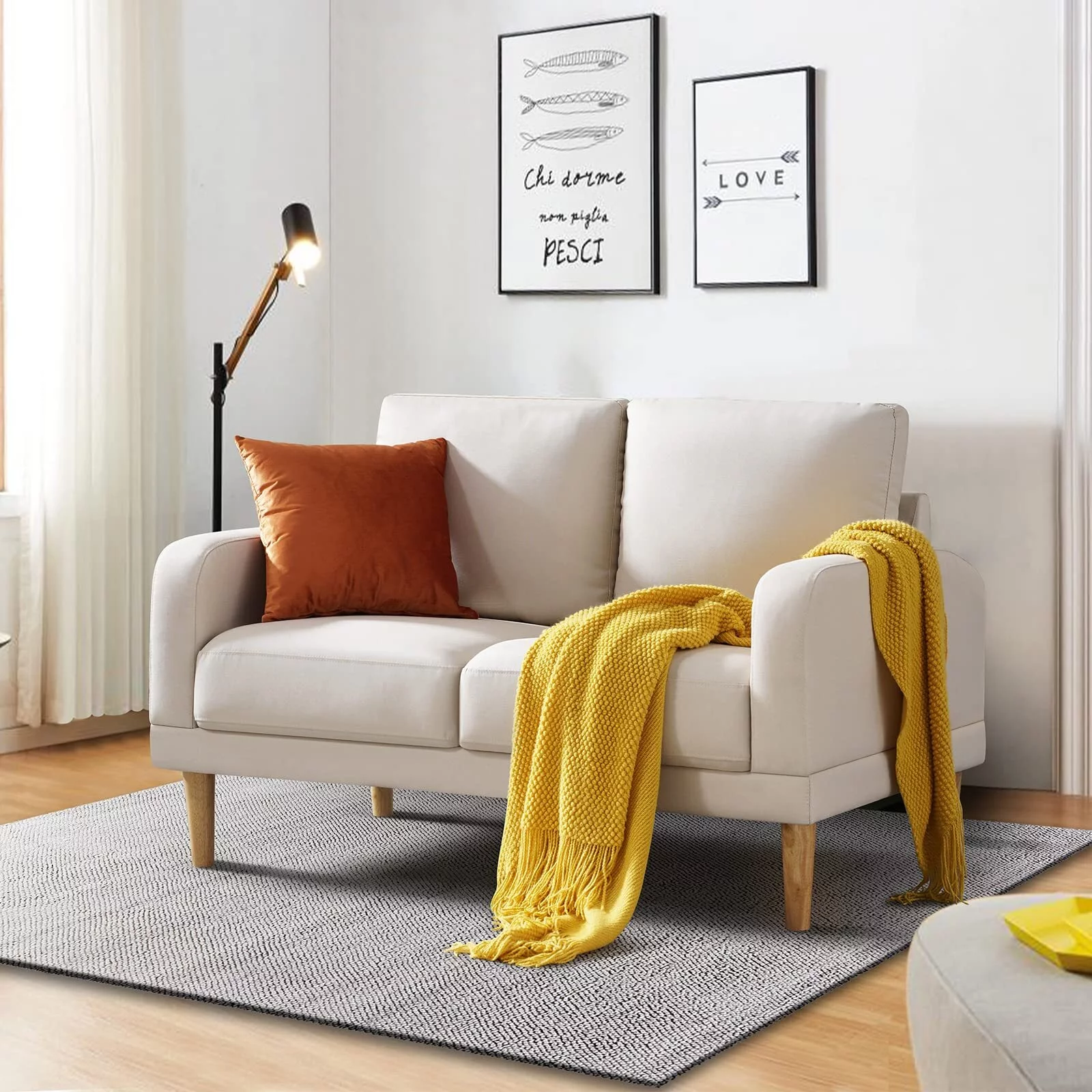 Husbedom 50" Small Modern Loveseat Sofa, Mid-Century Upholstered Loveseat 2-Seater Button Tufted Sofa Coach with 2 Removable Backs for Small Spaces