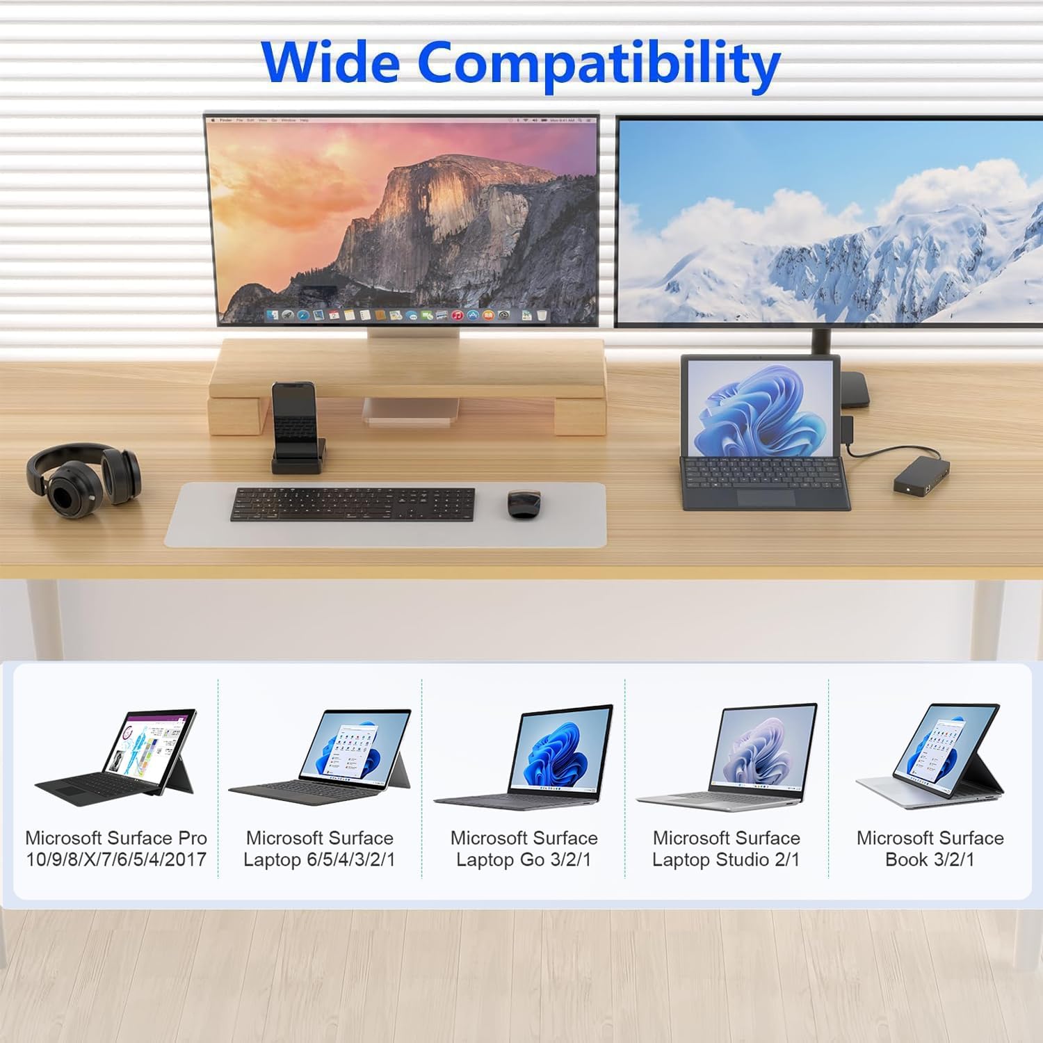 Microsoft Surface Pro Docking Station Triple Display Dual HDMI+VGA,12 in 1 Surface Dock with Ethernet SD/TF Audio 4*USB