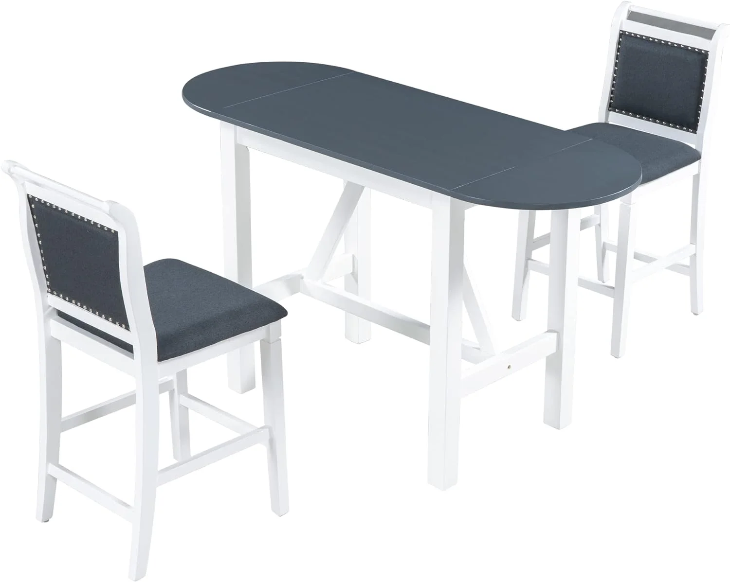 3 Piece Counter Height Kitchen Dining Set With Drop Leaf Dining Table And 2 Dining Padded Chairs, Dining Room Set For Small Places, White
